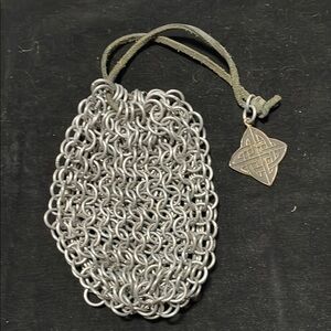 Handmade Steel Chainmail Pouch with Leather Strap and Celtic Cross Pendant